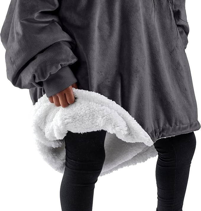 Bare Home Wearable Blanket Hoodie - Soft Plush Sherpa - Warm and Cozy - Oversized Wearable Blanket - Adult & Kid Sizes