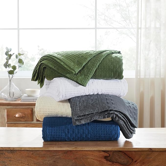 VHC Brands 100% Cotton Waffle Weave King Blanket 108"x90", Decorative Lightweight Spring and Summer Throw Blanket, Bedroom Decor for Bed, Couch, or Sofa, Dark Grey