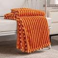 DISSA Fleece Blanket Throw Size – 51x63, Orange – Soft, Plush, Fluffy, Fuzzy, Warm, Cozy – Perfect Throw for Couch, Bed, Sofa - with Pompom Fringe - Flannel Blanket Throw Blanket