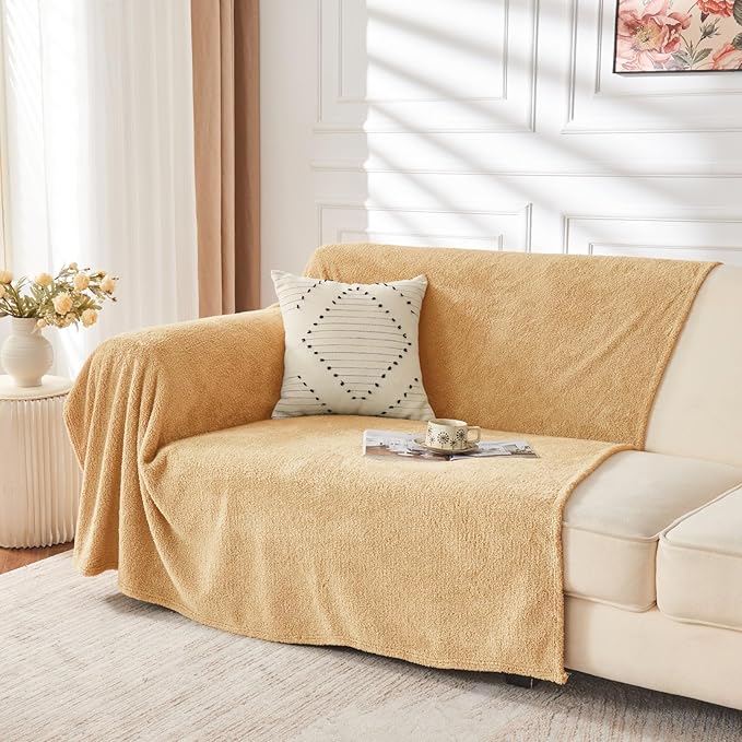 EMME Fluffy Soft Blanket Queen Size - 80"*90" Beige Soft Fluffy Warm Bed Blankets Bed, Camping, Picnic, Travel Lightweight Blanket