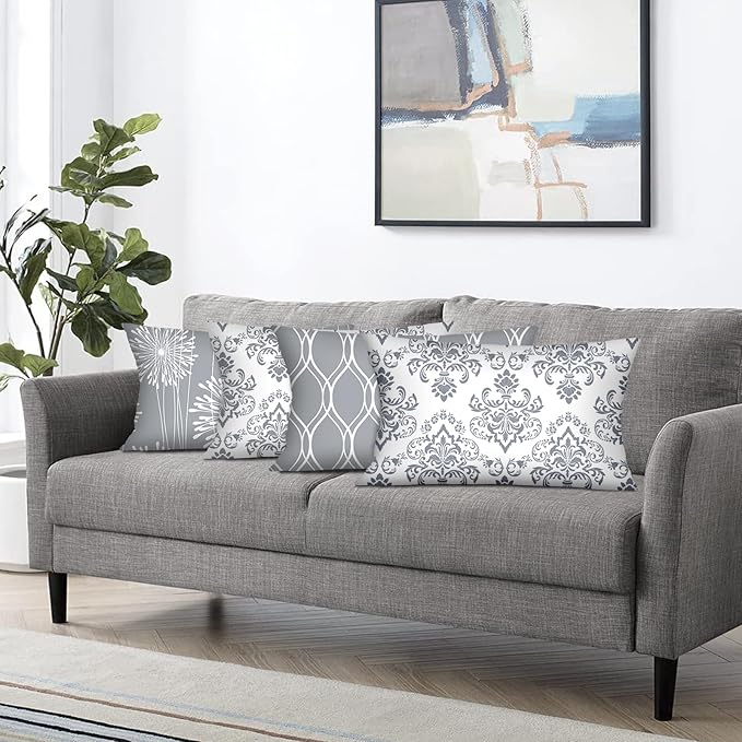 Coliuso Decorative Lumbar Pillow Covers 12x20 Set of 4, Grey and White Modern Simple Square Pillow Case Cushion Cover for Sofa Couch Farmhouse Living Room Bedroom Car(Gray and White)