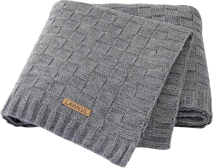 LAWKUL Baby Blankets for Boys Cable Knitted Baby Blanket Girl Airy Soft Newborn Receiving Swaddle Stroller Crib Grey 40"x30"