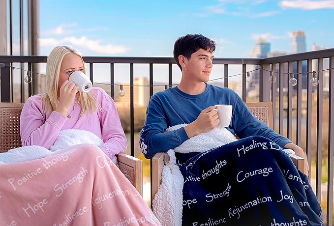 WOLF CREEK BLANKET - Compassion Blanket (Brand)- Strength Courage Super Soft Warm Hugs, Get Well Gift Blanket Plush Healing Thoughts Positive Energy Love & Hope (Blue, 50 x 65 Sherpa)