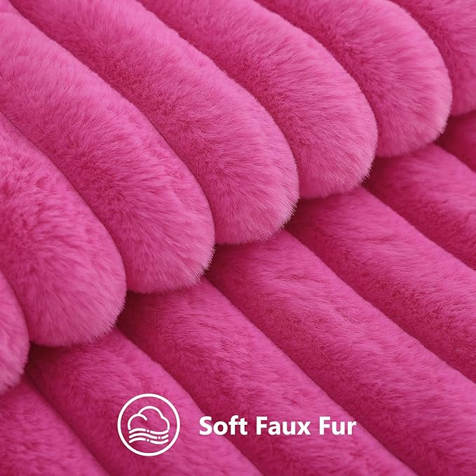decorUhome Summer Cozy Faux Fur Throw Pillow Covers 20x20 Set of 2 Decorative Soft Plush Striped Modern Farmhouse Boho Couch Pillow Cases with Velvet Back for Sofa Bed Living Room, Hot Pink