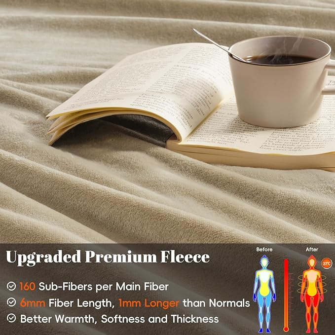 PHF Ultra Soft Fleece Blanket Queen Size, No Shed No Pilling Luxury Plush Cozy 300GSM Lightweight Blanket for Bed, Couch, Chair, Sofa, Perfect Decorations Gifts, 90" x 90", Khaki (Pack of 2)