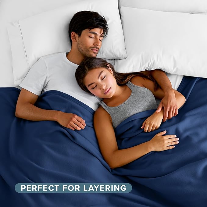 Bare Home Polar Fleece Blanket - Extra Long - Dark Blue - Warm & Cozy - Premium Fleece Throw for Bed, Sofa, Camping, Travel and Cold Nights - Lightweight (Twin/Twin XL, Dark Blue)