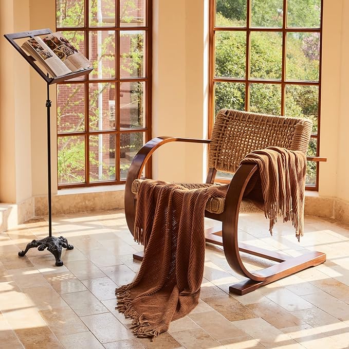 lifein Throw Blanket for Couch, Soft Boho Decor Bed Throw,Cozy Brown Knitted Chenille Small Knit Farmhouse Lightweight Throw (Golden Brown,50 * 60")