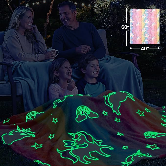 Joiedomi Glow in The Dark Blanket Unicorn Toys for Girls Age 2 3 4 5 6 7 8 9 10 11 12 Year Old Girl Gifts, Soft Cozy Flannel Kids Throw Blanket, Birthday Bedroom Decor 40"×60"