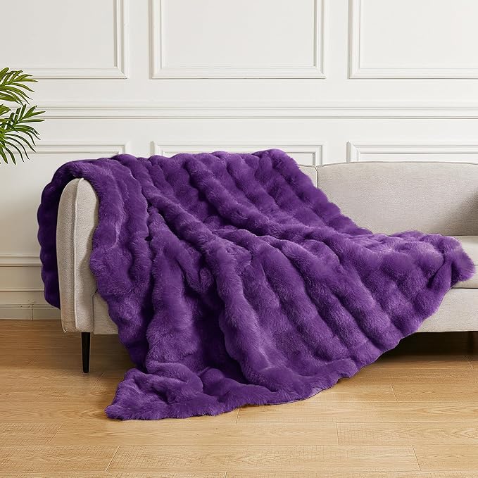 Purple Cozy Thick Throw Fuzzy Blanket for Couch Fluffy Faux Fur Blankets for Bed Living Room Women Gift Home Decor 60x80