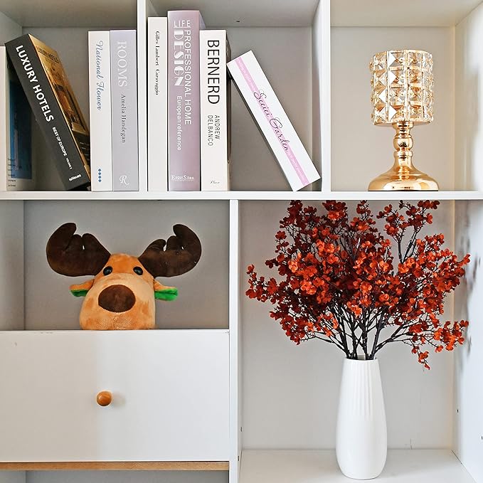 Mandy's Burnt Orange Artificial Baby’s Breath Flowers 6 Bundles Silk Gypsophila, 18.5 Inch European Style Modern Home Decor Centerpiece, Neutral Wedding Flower Arrangements