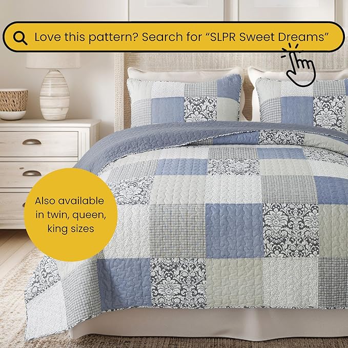 SLPR Cotton Quilted Throw Blanket, 50" x 60" Floral Farmhouse Patchwork Quilt, Shabby Chic Patchwork Throw Lap Quilt for Couch, Sweet Dreams