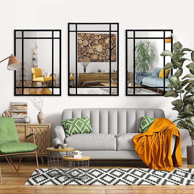 Black Rectangle Mirror, Farmhouse Decorative Wall Mirror for Entryway, Living Room, Bedroom, Hallway, Fireplace, Accent Wall Decor (Black1, 34" x 24")