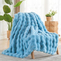 NEWCOSPLAY Faux Fur Throw Blanket Blue Luxury Fluffy Thick Warm Bubble Blanket for Couch Sofa Bed 1000GSM (Blue Bubble Thick, Throw(50"x60"))