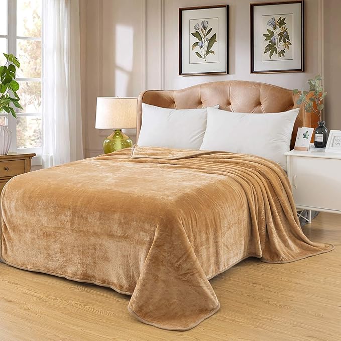 Polar Fleece Blankets Twin Size for The Bed Extra Soft Brush Fabric Super Warm Sofa Blanket 66" x 90"(Camel Twin)