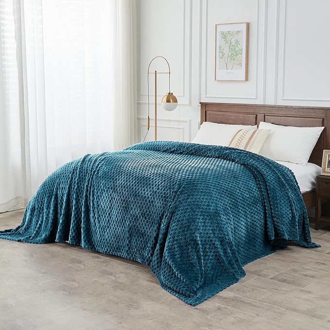 FY FIBER HOUSE Oversized King Blanket 120" x120" Seamless Extra Large Bed Blanket 10' x 10' Super Soft Plush Fuzzy Huge Blankets for Couch Office Sofa, Storm Blue