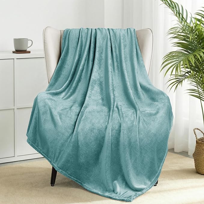Exclusivo Mezcla Fleece Celadon Throw Blanket for Couch, Sofa, Super Soft and Warm Blankets, All Season, Cozy, Plush, Lightweight, 50x60 Inches