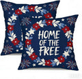 Patriotic Throw Pillow Covers, Home of the Free Floral Design, Linen, 18x18 Inch, Set of 2, Farmhouse Style, Living Room Decor，July 4th Independence Day Pillowcase Series