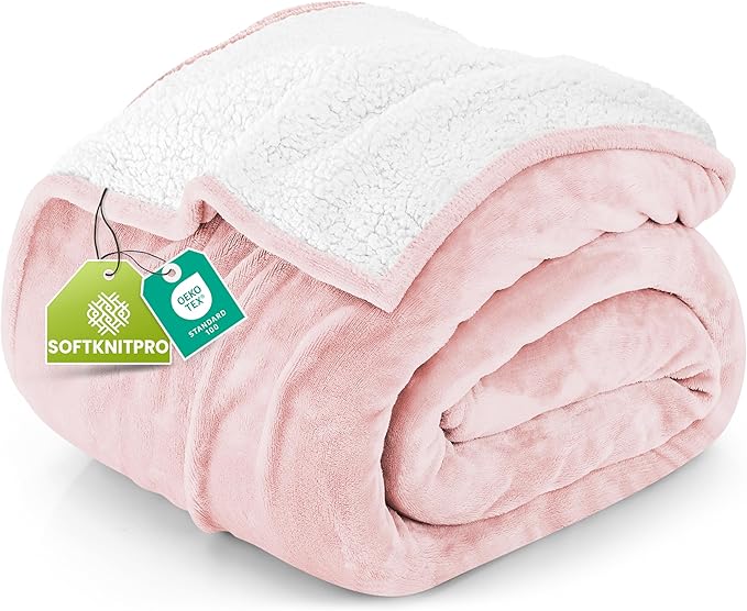 Utopia Bedding Sherpa Blanket King Size (Pink, 90x102 Inches) - Soft Lightweight Plush Fleece Reversible Blanket for Bed, Sofa, Couch, Camping and Travel