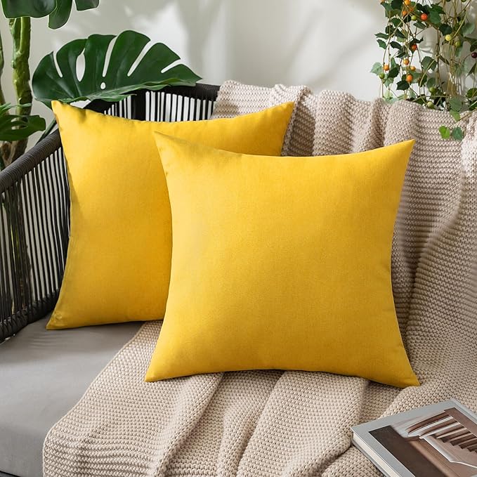 MIULEE Pack of 2 Decorative Outdoor Solid Waterproof Throw Pillow Covers Faux Linen Garden Farmhouse Cushion Cases for Summer Patio Tent Balcony Couch Sofa 20x20 Inch Mustard Yellow