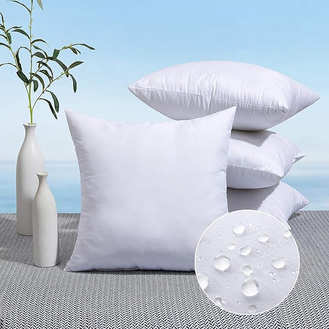 MIULEE Pack of 4 16x16 Outdoor Pillow Inserts, Water-Resistant Throw Pillow Inserts Decorative Premium Square Pillow Stuffer Sham for Porch Swing Couch Sofa Cushion Patio Furniture