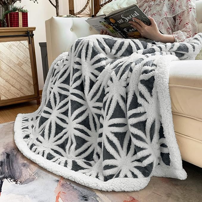 LOMAO Sherpa Fleece Blanket Easter Gifts for Mom Cozy Soft Throw Blanket for Women Men Dual Sided Couch Sofa Bed Blanket (Dark Grey, 60''x80'')