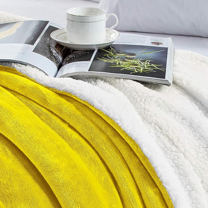 MOONLIGHT20015 Gold Sherpa Fleece Twin Blanket - (Ochre, 60X80 Inches) Warm and Fluffy Blankets for Winter - Reversible Thick and Cozy Twin Size Blankets for Bed, Camping and Travel