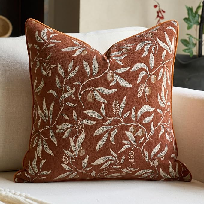 Alerfa Orange Floral Throw Pillow Cover 18 x 18 Inch Sqaure Luxury Decorative Pillow Cover for Couch Living Room Bedroom
