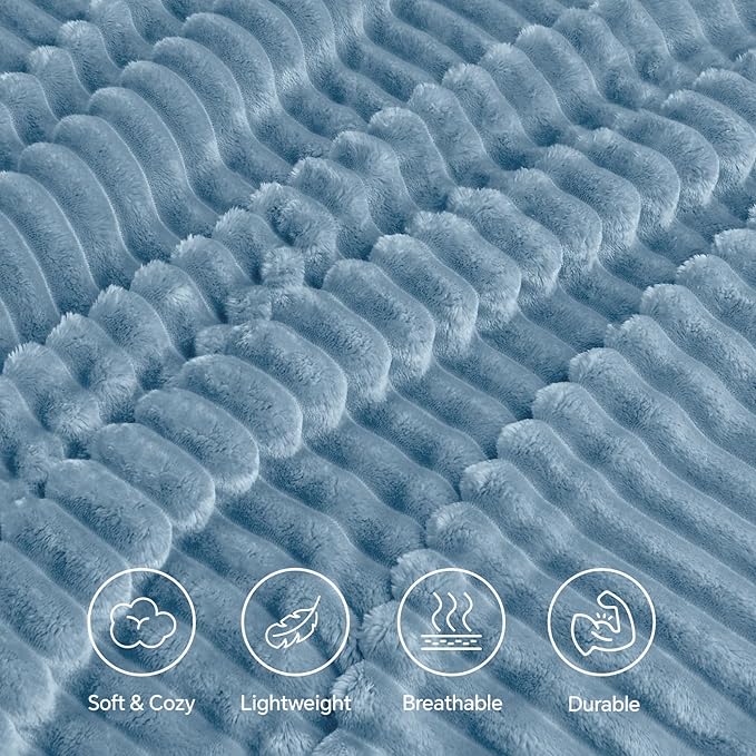 INFIIXSO Sherpa Throw Blanket for Couch - Super Soft & Warm Striped Fleece Blanket, Cozy Plush Fluffy Blanket All Season Use (Light Blue, 50x60 Inches)