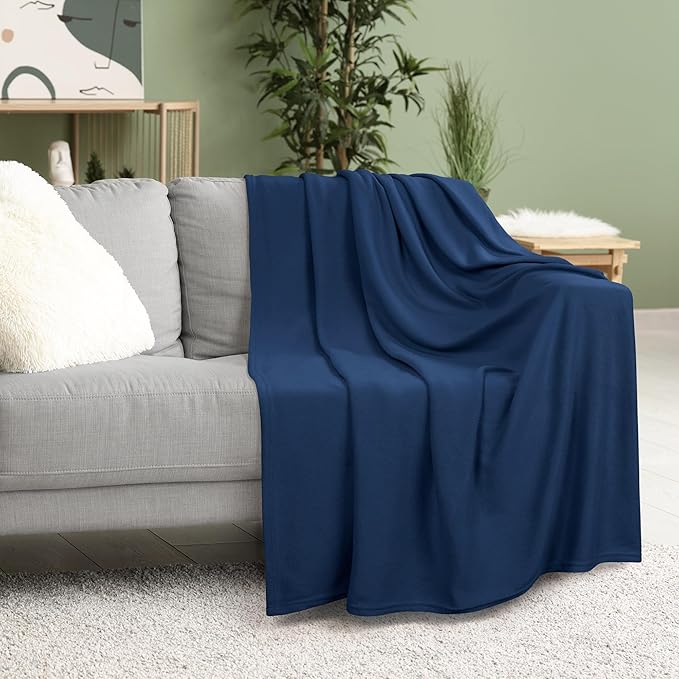 Utopia Bedding Knit Blanket Twin Size (90x66 Inches, Navy) Soft Lightweight Jersey Breathable Sweatshirt Blanket for Bed,Couch & Sofa
