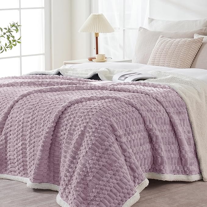 Sherpa Throw Blanket for Couch Flannel Cozy Soft Thick Blanket Warm Twin Blanket for Bed Fleece Home Decor Gifts, Z01 - Purple, 60"*80"