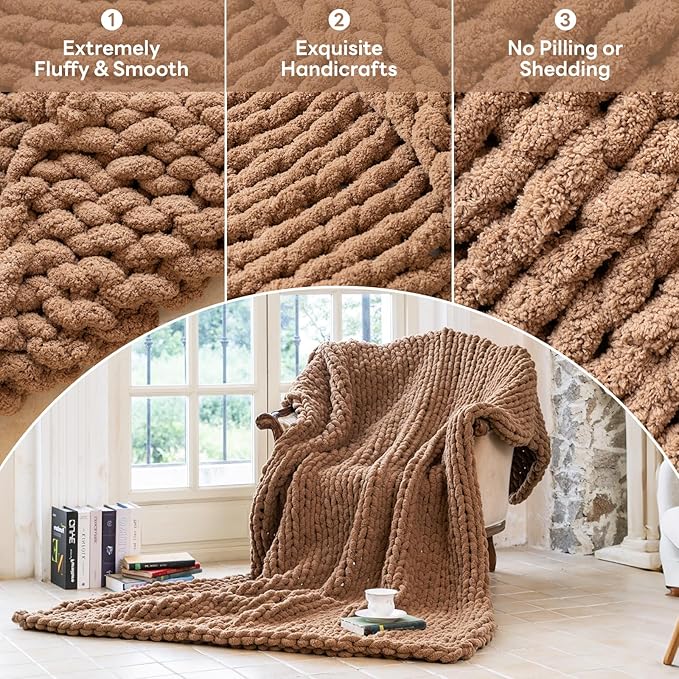 Chunky Knit Blanket - Luxury Soft Cozy 60 * 80 Throw Blanket,100% Woven Blanket Rope Knot Throw Blanket for Couch, Sofa, Home Decor, Gift - Machine Washable (Brown, 60 * 80)