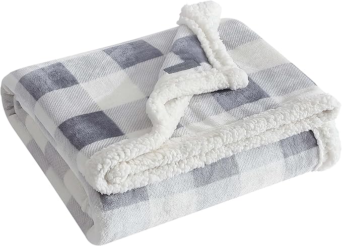 Eddie Bauer - Throw Blanket, Brushed Fleece & Plush Sherpa Bedding, Throw Blanket for Couch & Bed (Mountain Plaid Chrome Grey, 50" x 60")