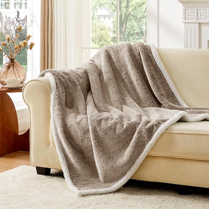 BEDELITE Sherpa Throw Blanket for Couch – Ultra Soft & Cozy Plush Blanket for Sofa, Bed & Room Decor, Thick Fluffy Throw Gifts for Women, Men, Mom, Dad, 50x60 inch, Brown