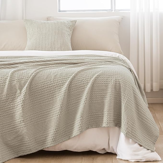 PHF Lightweight Waffle Weave Blanket King Size, Breathable & Ultra Soft, 104"x 90" Soft & Cozy Thin Blanket for All Season & Hot Sleepers, Bed, Home Decor - Light Taupe