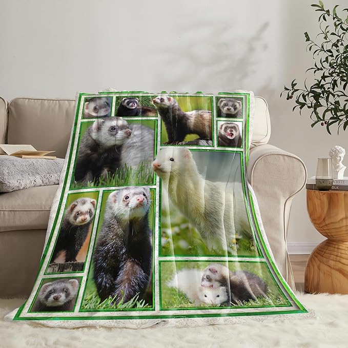 Ferret Blanket for Girls Women Boys Men Adults Kids Soft Cozy Fleece Cute Ferrets Throw Blankets Gifts Warm Flannel Plush Lightweight Decor for Couch Bed Sofa 60"X50"