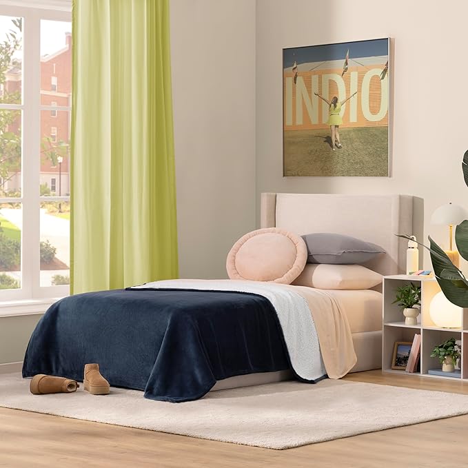 UGG Nita Twin Blanket, Luxury Soft Twin XL Warm Blanket for Bed or Extra Large Throw for Couch, Cozy Bedding, Dorm or Bedroom Decor, 60-inch x 90-inch, Navy Blue