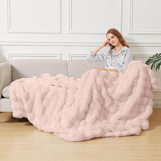 Pink Fluffy Double Sided Blanket for Couch Living Room Faux Fur 50x60 Fuzzy Throw No Shed Blanket for Bed Soft Furry Bed Cozy Comforter Home Decor Gifts 860 GSM