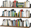 upsimples 35.4 Inches Floating Book Shelves for Wall, Long Floating Wood Shelves for Living Room, Library, Bedroom, Office Organizer and Storage, Brown