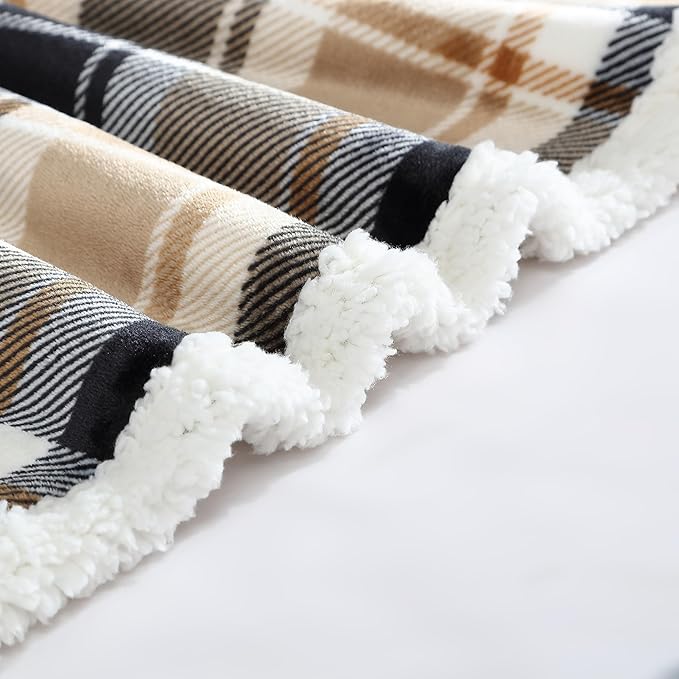 Eddie Bauer - Throw Blanket, Brushed Fleece & Plush Sherpa Bedding, Blanket for Couch & Bed (Rugged Plaid Beige, 50" x 60")