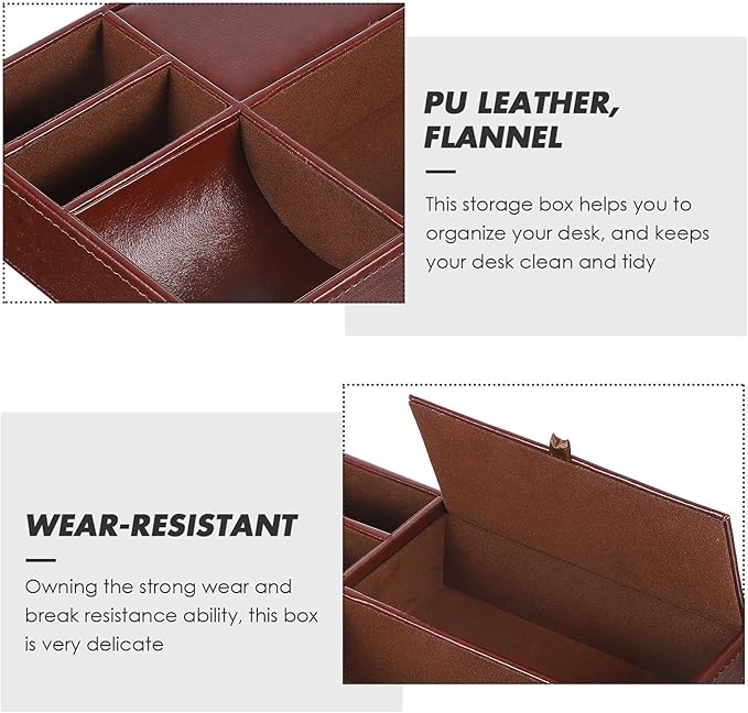 Leather Jewelry Storage Box Multi-compartment Organizer Tray for Rings Watches Earrings Faux Leather Nightstand Dresser Storage Case Brown