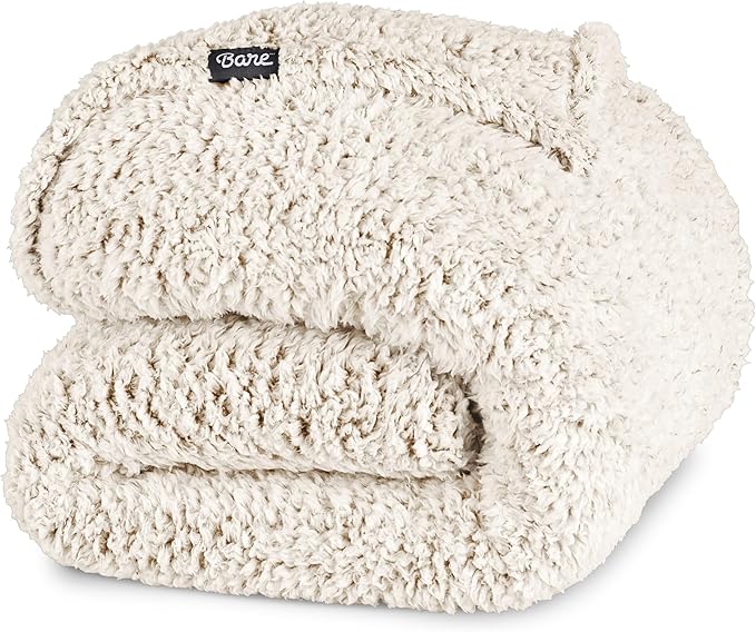 Bare Home Faux Shearling Blanket - Blanket for Bed, Sofa, Couch, Camping, Travel, and Gifts - Warm & Lightweight - Fluffy & Soft (Twin/Twin XL, Tipped Oyster)