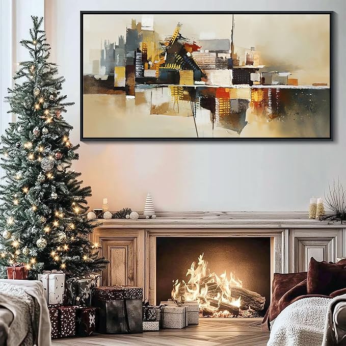Yellow Abstract Wall Art for Living Room - Modern Wall Art - Framed Large Wall Decor - Canvas Pictures for Bedroom, Office, Above Bed - Contemporary Artwork for Home Decor 20×40IN