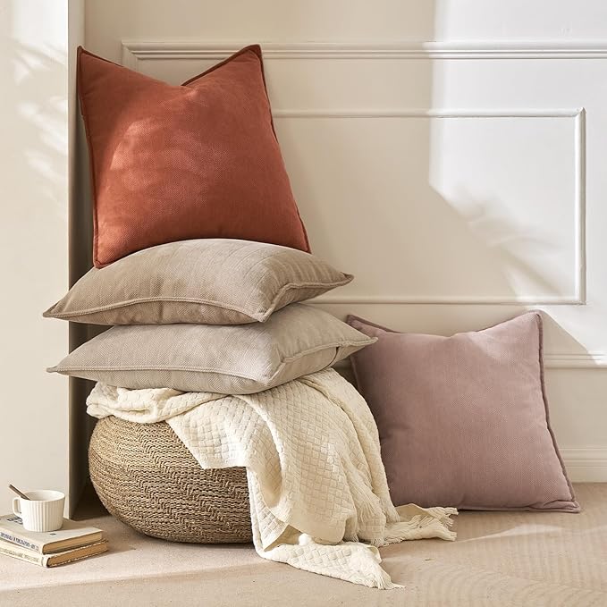 MIULEE Pack of 2 Khaki Decorative Pillow Covers 22x22 Inch Soft Chenille Luxurious Couch Throw Pillows Farmhouse Cushion Covers Euro Shams with Elegant Design for Sofa Bedroom Living Room Home Decor