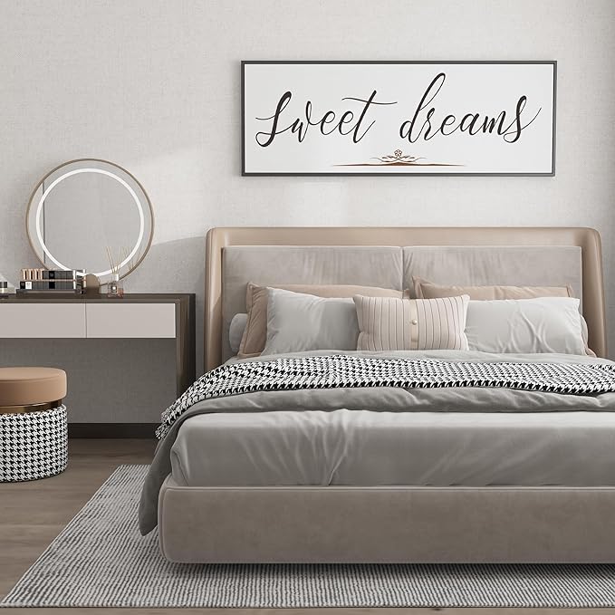 PEONIA 41" x 15" Sweet Dreams Above The Bed Wall Decor - Aesthetic And Minimalist Sweet Dreams Large Above Bed For Bedroom Wall Art Decor Canvas Signs With Soft Colors, Delicate Details (Black)
