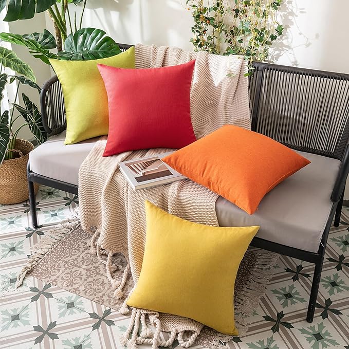 MIULEE Pack of 2 Decorative Outdoor Solid Waterproof Throw Pillow Covers Faux Linen Garden Farmhouse Cushion Cases for Summer Patio Tent Balcony Couch Sofa 18x18 Inch Yellow