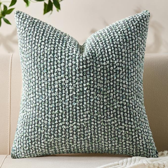 Allorry Decorative Couch Throw Pillow Covers 20x20 Green Striped Soft Wool Pillow Covers Neutral Textured Boho Cushion Covers for Modern Farmhouse Sofa Bedroom Living Room Decor SY011-D20
