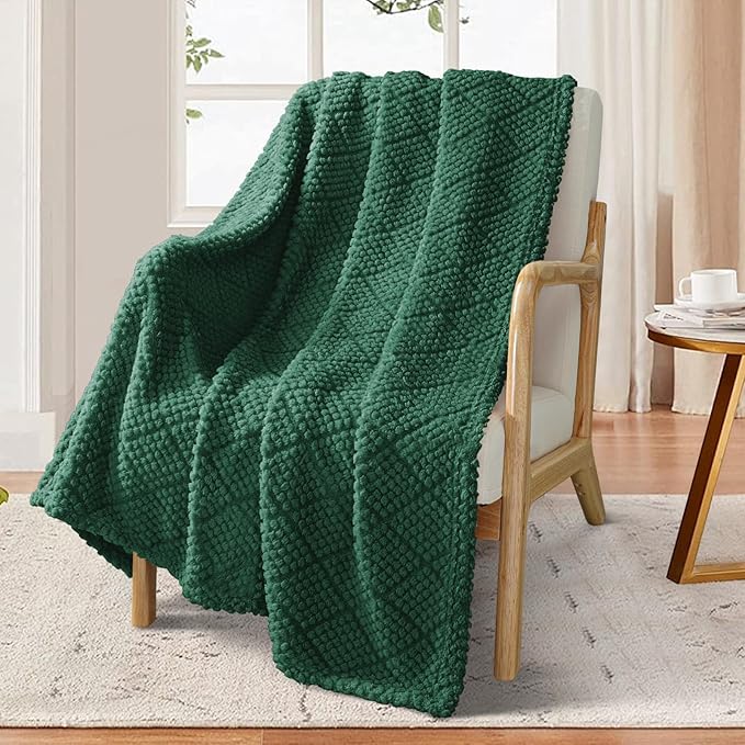 Whale Flotilla Fuzzy Fleece Throw Blanket for Couch, Bed, Soft Fluffy Jacquard Waffle Blankets for All Season, Lightweight and Warm, 50x60 Inch, Emerald Green