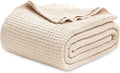 Bedsure Gentlesoft 100% Cotton Blanket Queen Size for Bed - Breathable and Soft for Spring Summer, Thick Cozy Waffle Weave Blanket Gifts for Women, Yellowish Cream, 90x90 Inches