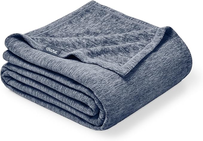 Bare Home Polar Fleece Blanket - Extra Long - Heathered Dark Blue - Warm & Cozy - Premium Fleece Throw for Bed, Camping and Travel - Lightweight (Twin/Twin XL, Heathered Dark Blue)