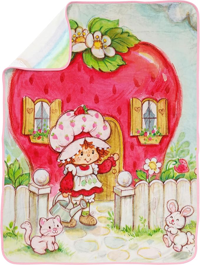 Jay Franco Kids Plush Throw Blanket – Soft & Comfy Throw for Couch or Bed – Cozy Home Décor for Living Room & Bedroom, Multi - Strawberry Shortcake, 40x50 - Travel Blanket